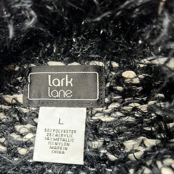 Sz L Black White Fluffy Knit Sweater Lark Lane Turtleneck - Picture 7 of 7